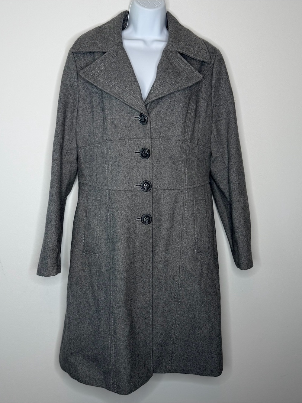 Nine West Grey Corset Midi Length Pea Coat